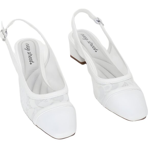 Easy Street Fortune White Slingback Square Toe Pumps Women US 6.5M - Picture 1 of 6